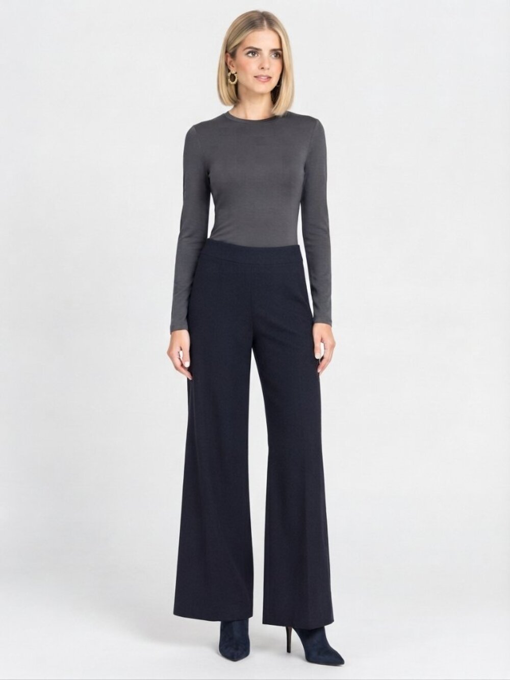 2/$30 Lands' End Wide-Leg Dress Pant Mid Rise Black Medium #A4789